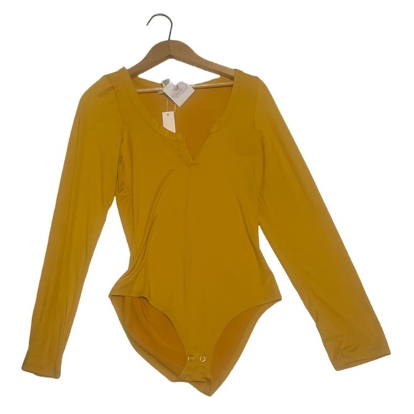 Capella Tops - Capella Stretchy Yellow Long Sleeve Bodysuit